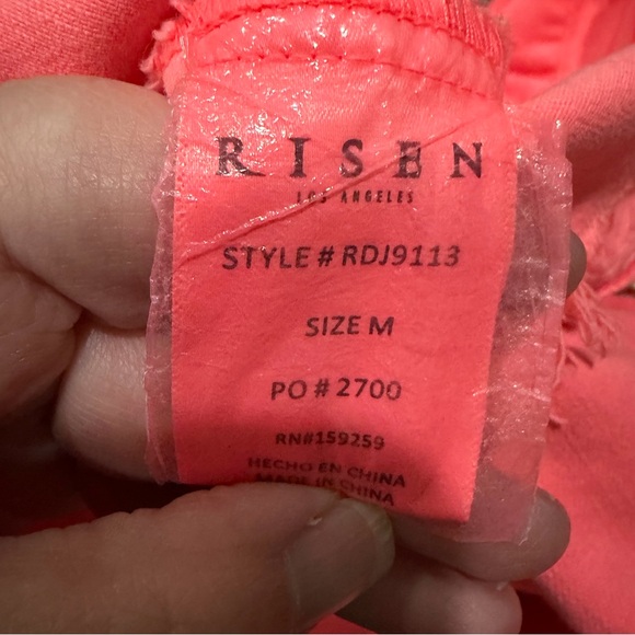 Risen Medium Neon Coral Pink Raw Distressed Hem Denim Gemma Jacket Yeehaw C - Picture 6 of 7